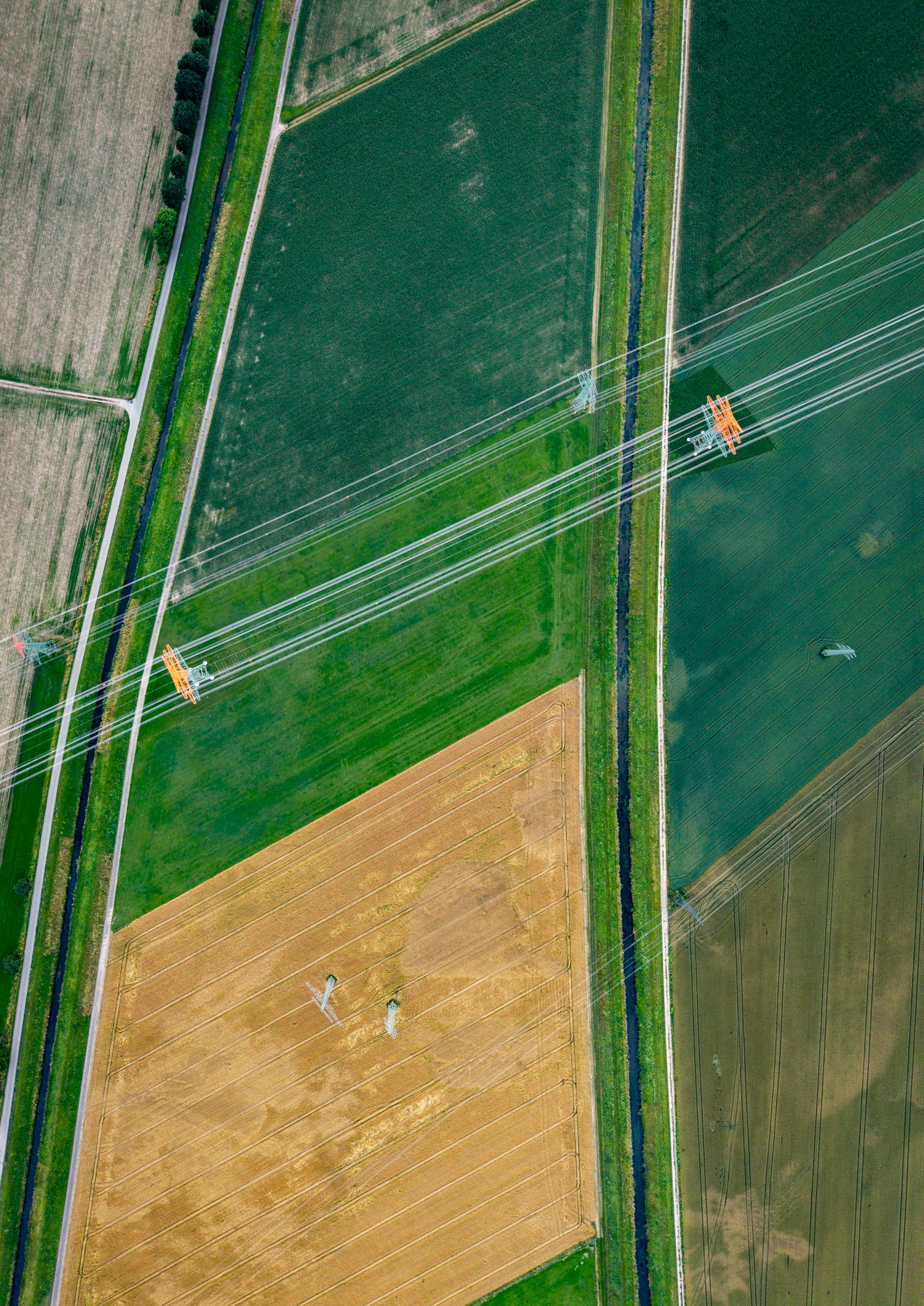 Aerial view of cultivated farmland divided into mapped blocks.